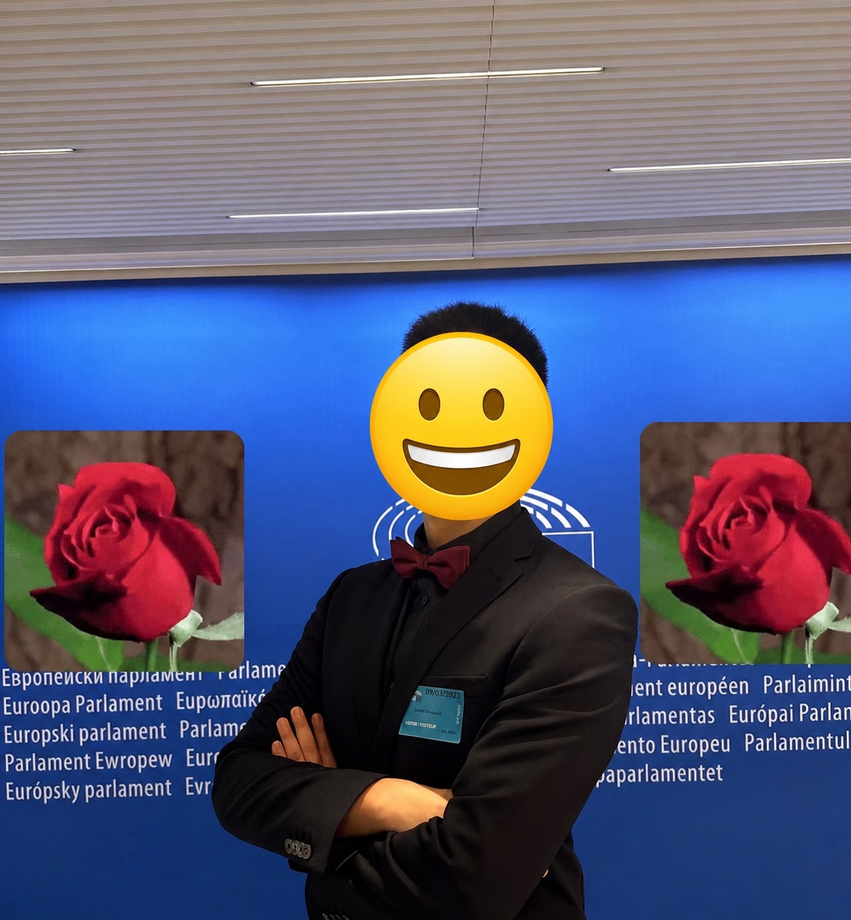 会议结束后,在欧洲议会多语标识前留影。那天带走的不是一张“到此一游”,而是一个提醒:学术表达最终要能进入真实世界的对话。